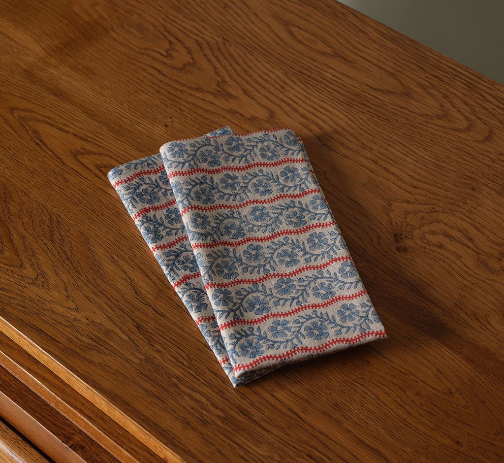VIPIN BLOCK PRINTED NAPKIN IN BLUE FLORAL