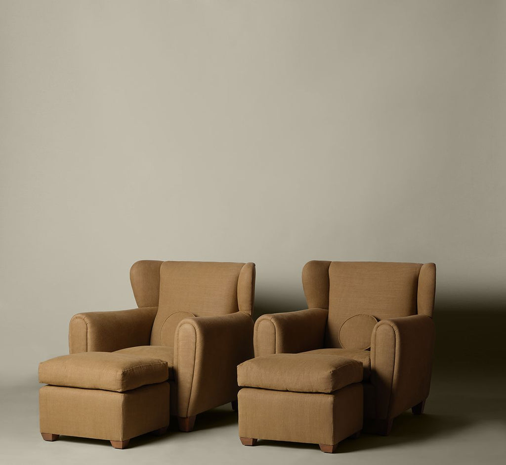 1950'S ITALIAN ARMCHAIRS WITH OTTOMANS IN THE STYLE OF PAOLO BUFFA