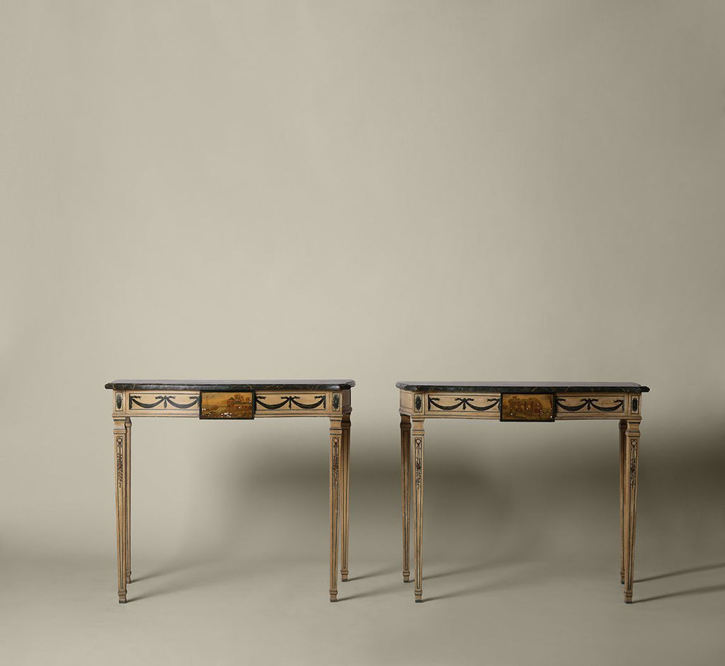 NEOCLASSICAL PAINTED WOOD CONSOLE TABLES