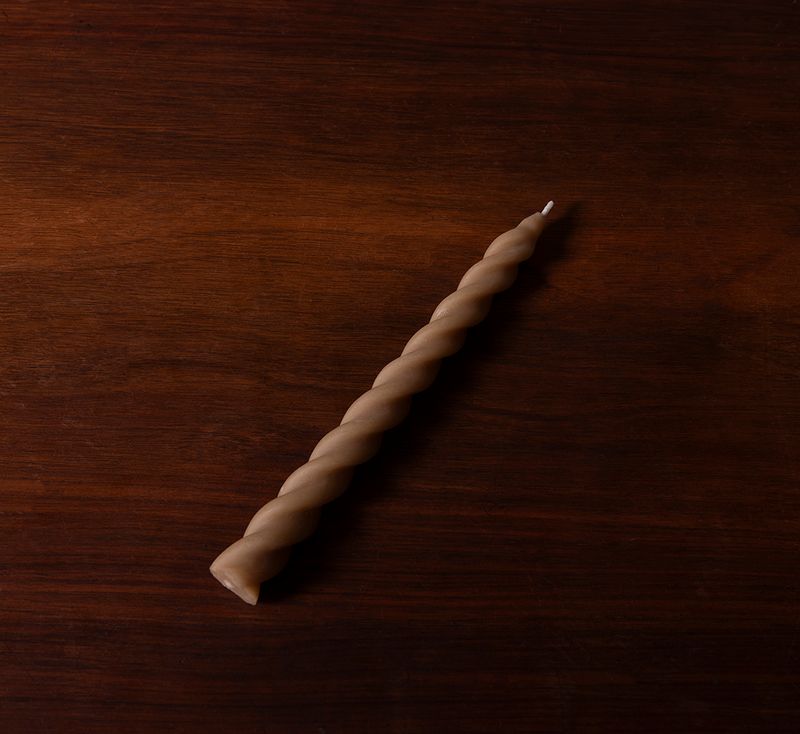 SPIRAL TAPER BEESWAX CANDLE TAUPE