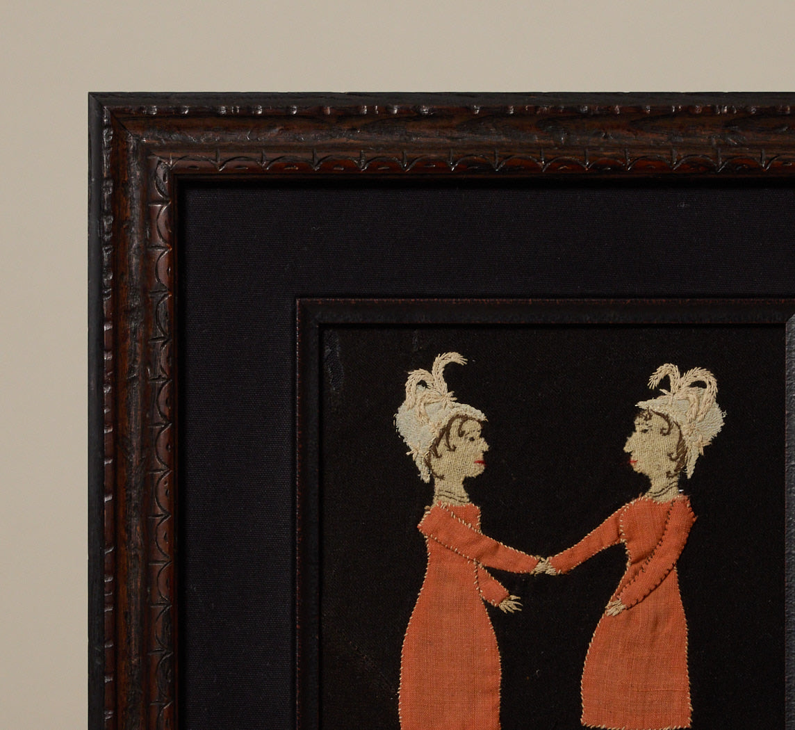19TH CENTURY 19TH CENTURY FOLK ART FELT "DANCING SISTERS" APPLIQUÉ