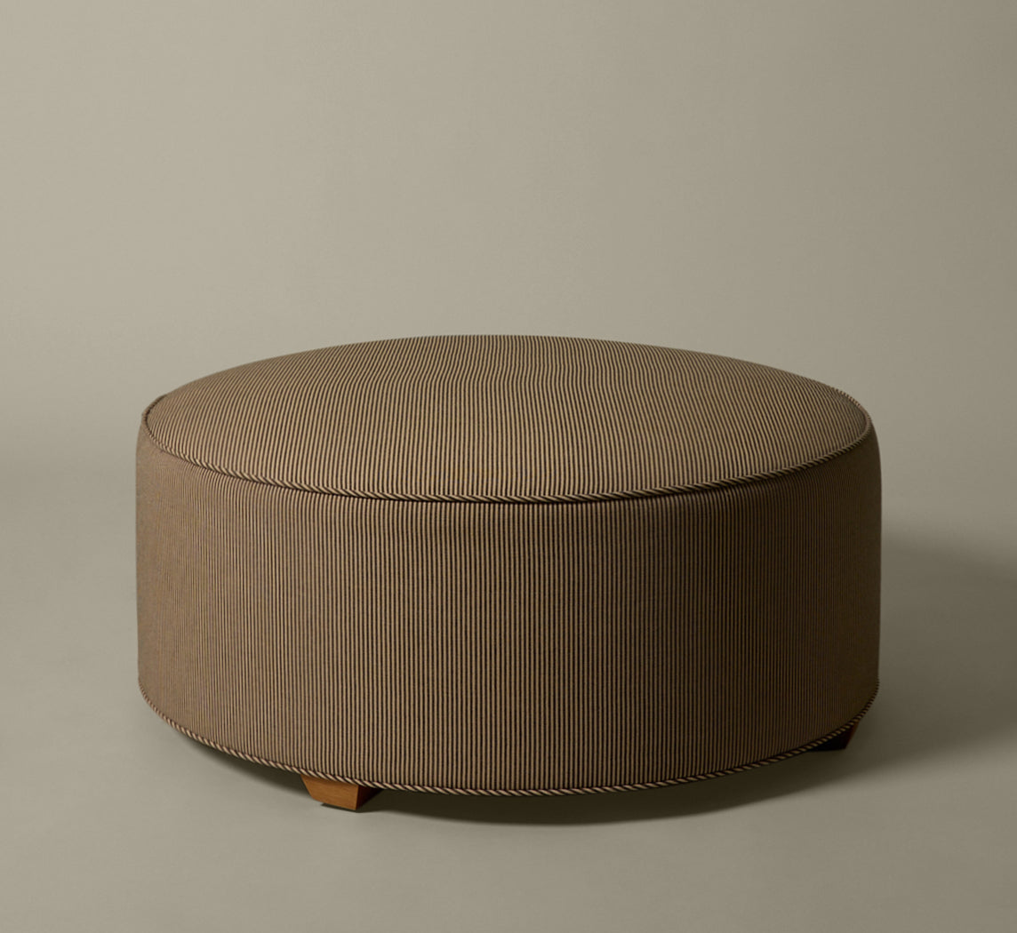PIERCE & WARD CIRCLE OTTOMAN IN ESSEX STRIPE
