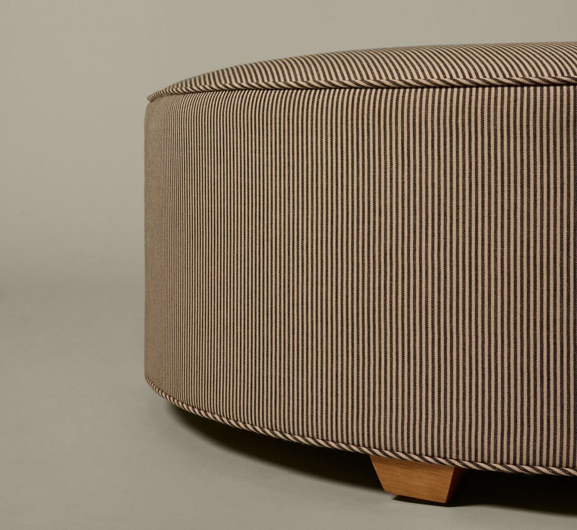 PIERCE & WARD CIRCLE OTTOMAN IN ESSEX STRIPE