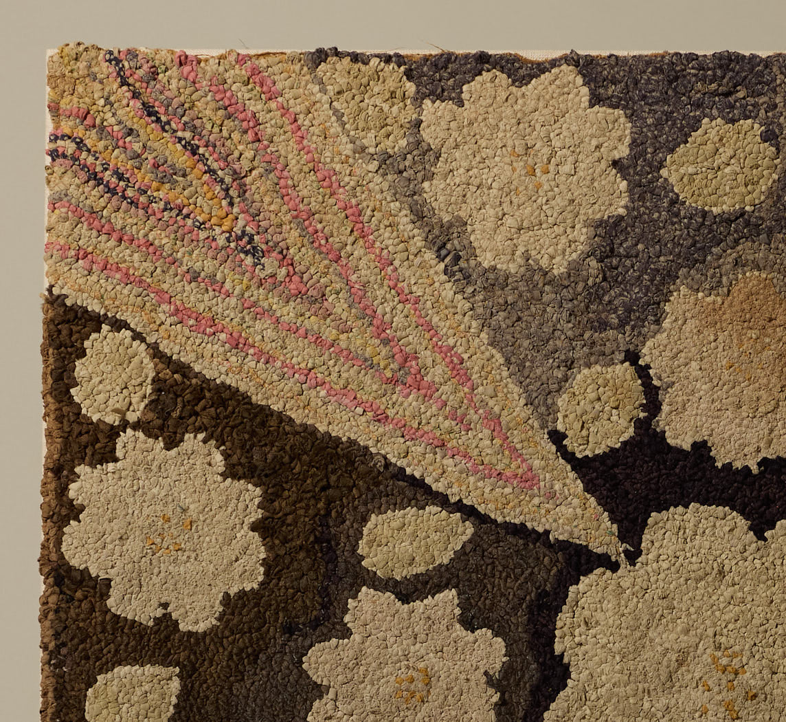 MOUNTED ANTIQUE FLORAL HOOKED RUG