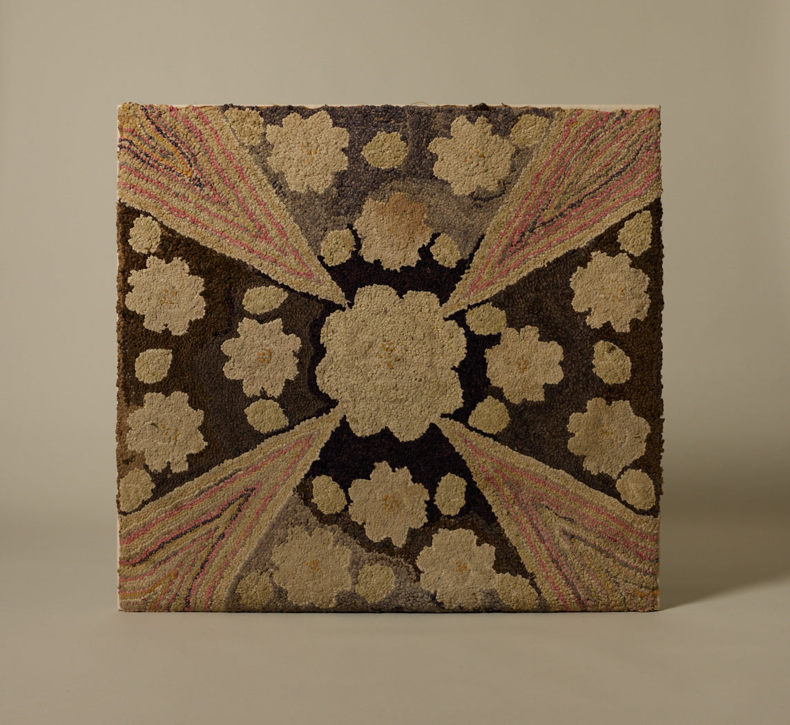 MOUNTED ANTIQUE FLORAL HOOKED RUG