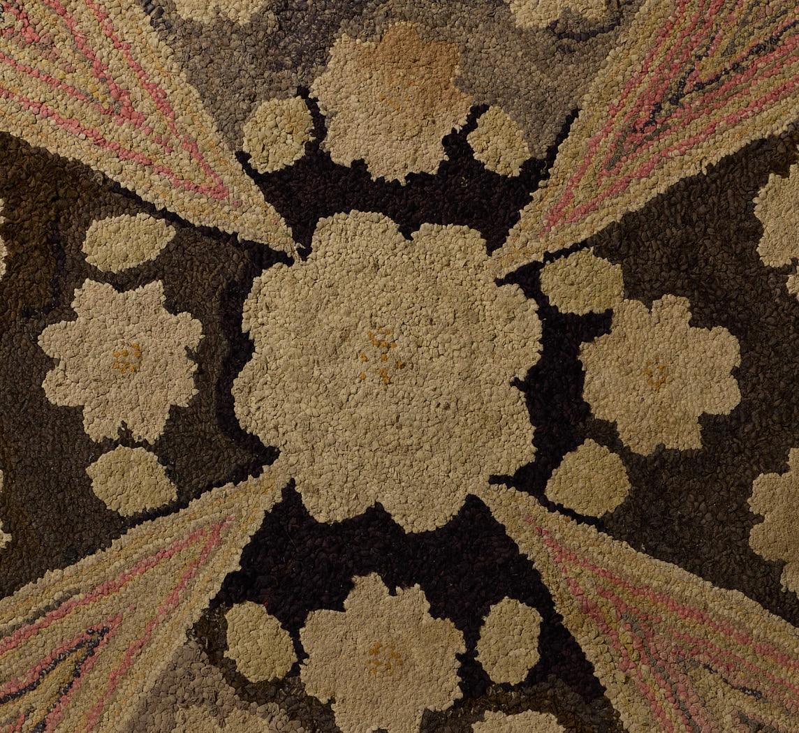 MOUNTED ANTIQUE FLORAL HOOKED RUG