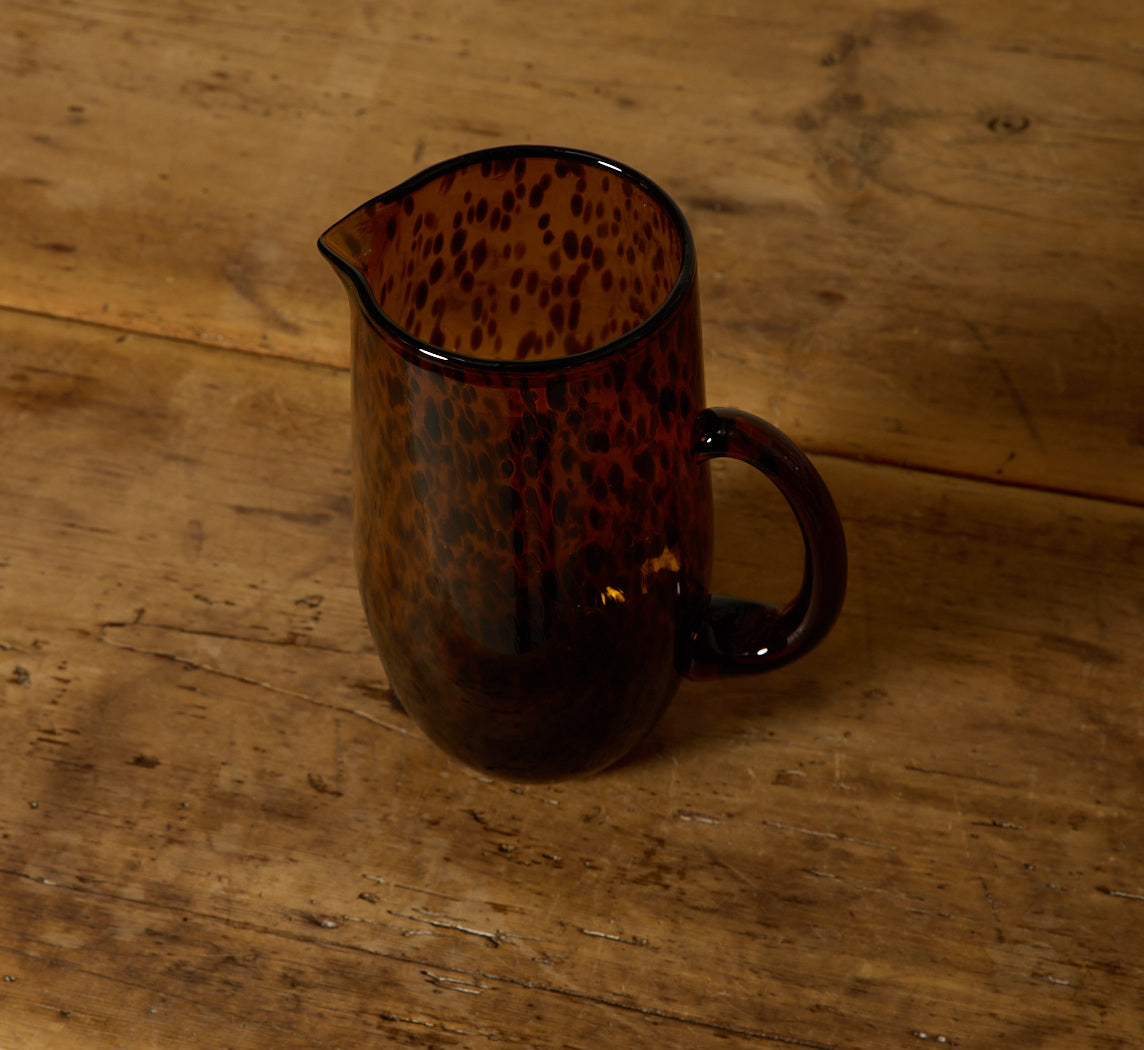 HAND BLOWN TORTOISE SHELL GLASS PITCHER