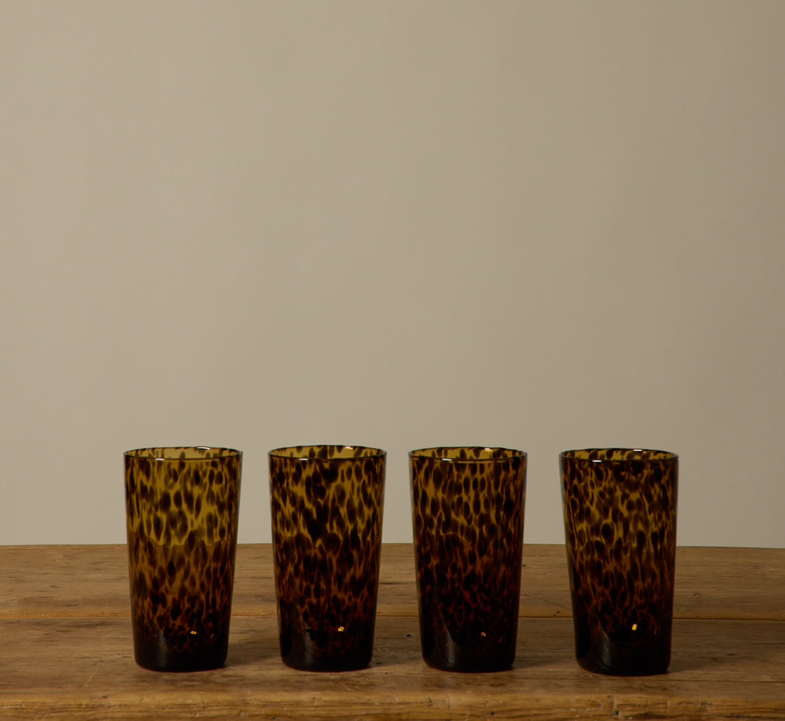 HAND BLOWN TORTOISE SHELL HIGH BALL GLASS