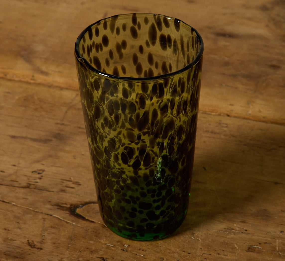 HAND BLOWN MINT TORTOISE SHELL HIGHBALL GLASS