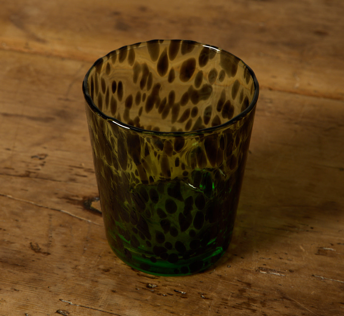 HAND BLOWN MINT TORTOISE SHELL TUMBLER GLASS
