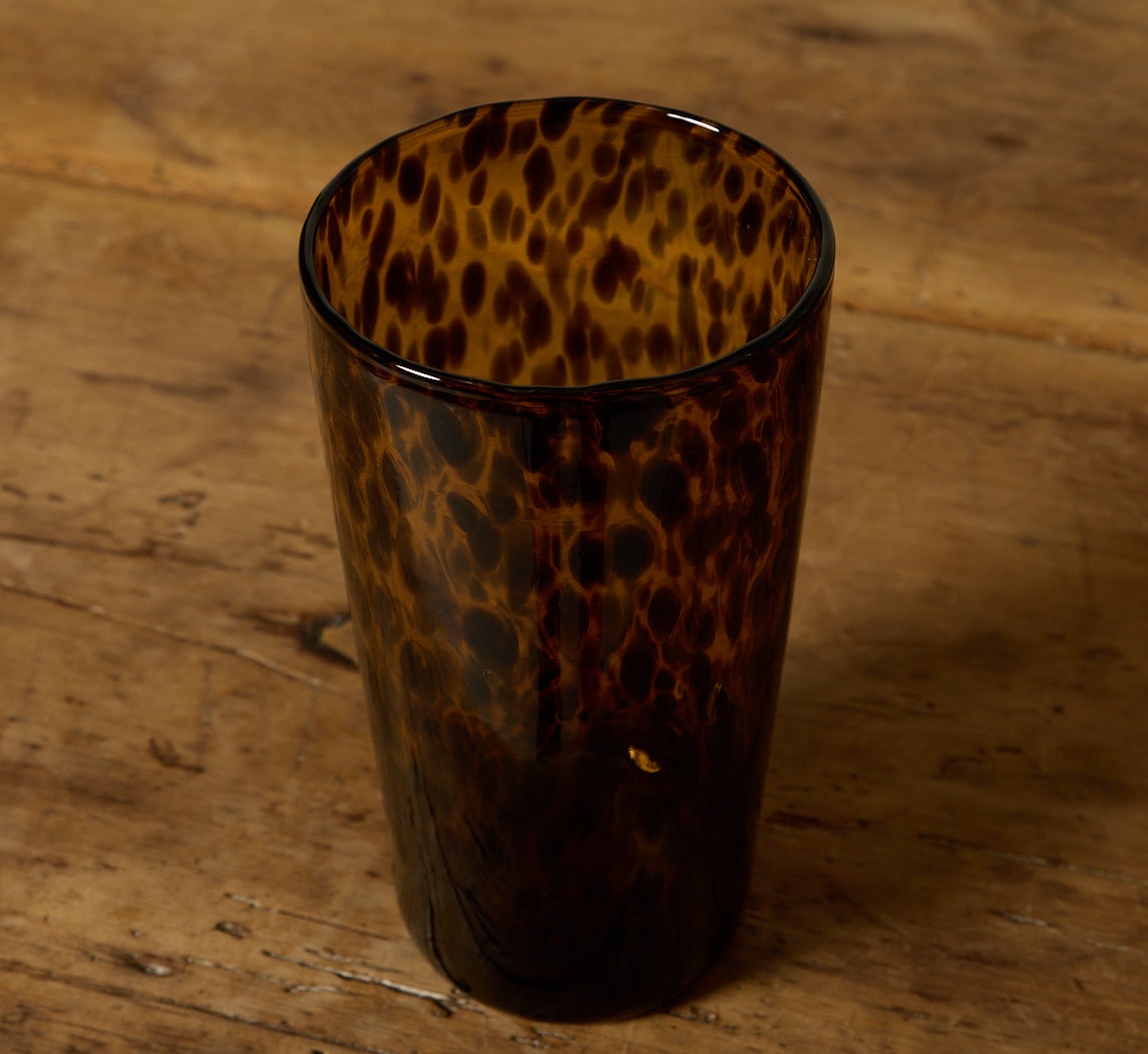 HAND BLOWN TORTOISE SHELL HIGH BALL GLASS