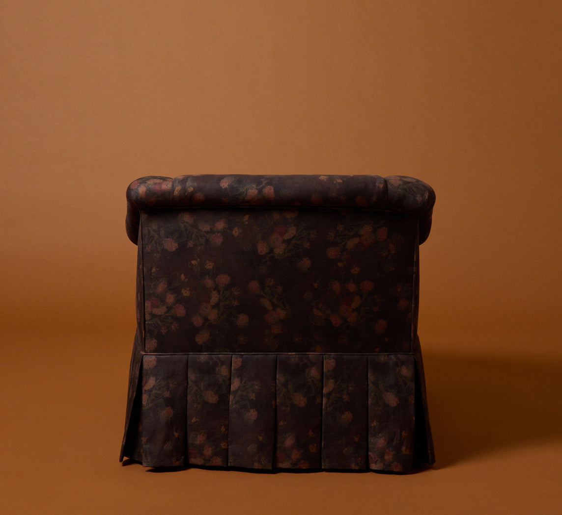 PAIR OF 1950S LOW BACK EASY CHAIRS IN MYSTIC FLORAL LINEN