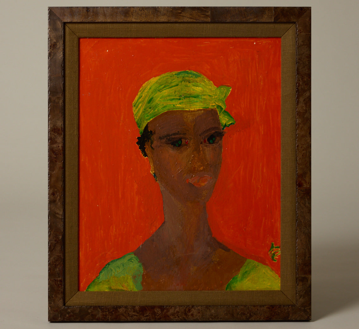 20TH CENTURY FOLK ART PORTRAIT IN ORANGE