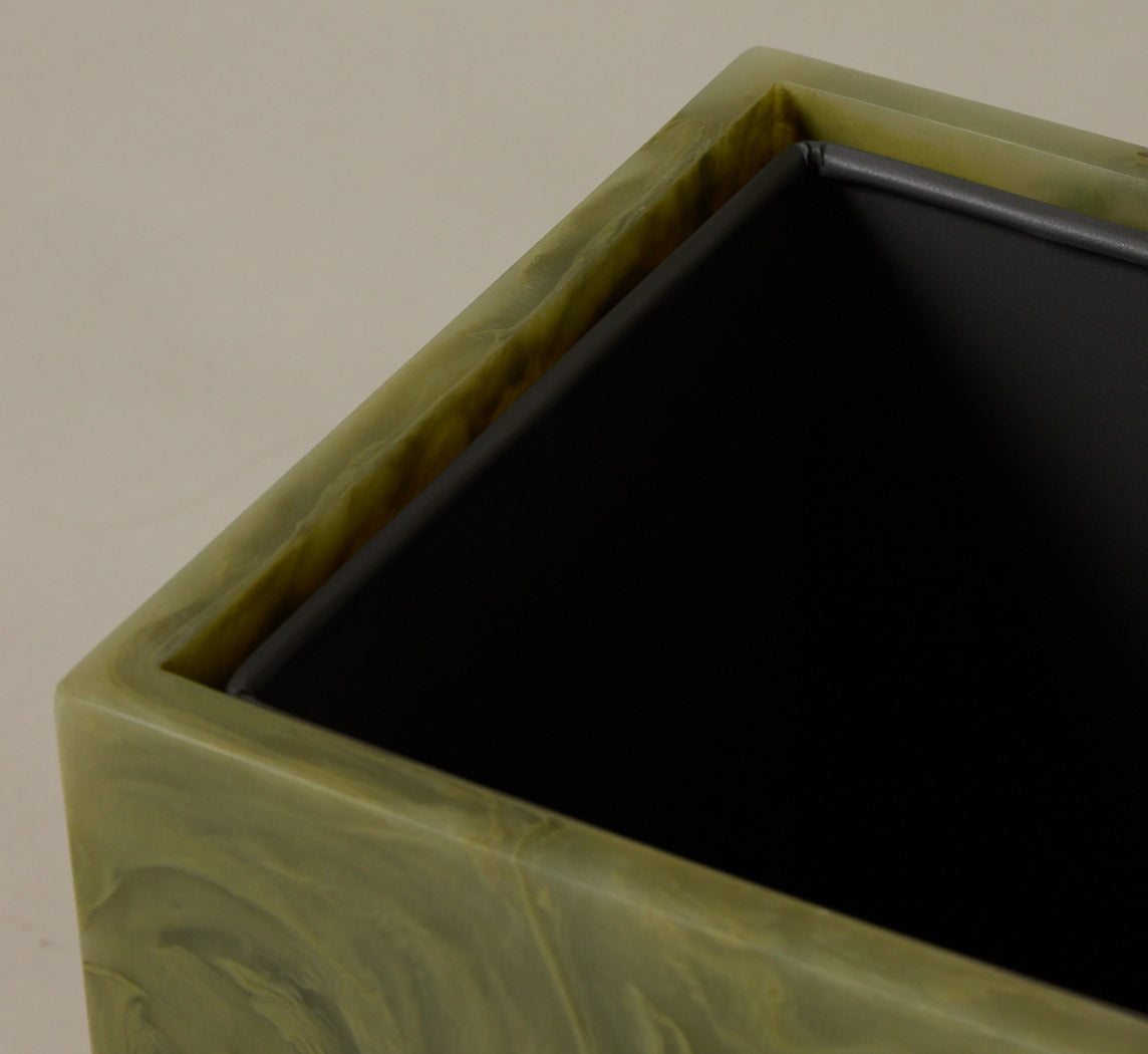 PALE JADE SWIRLED RESIN WASTEBASKET