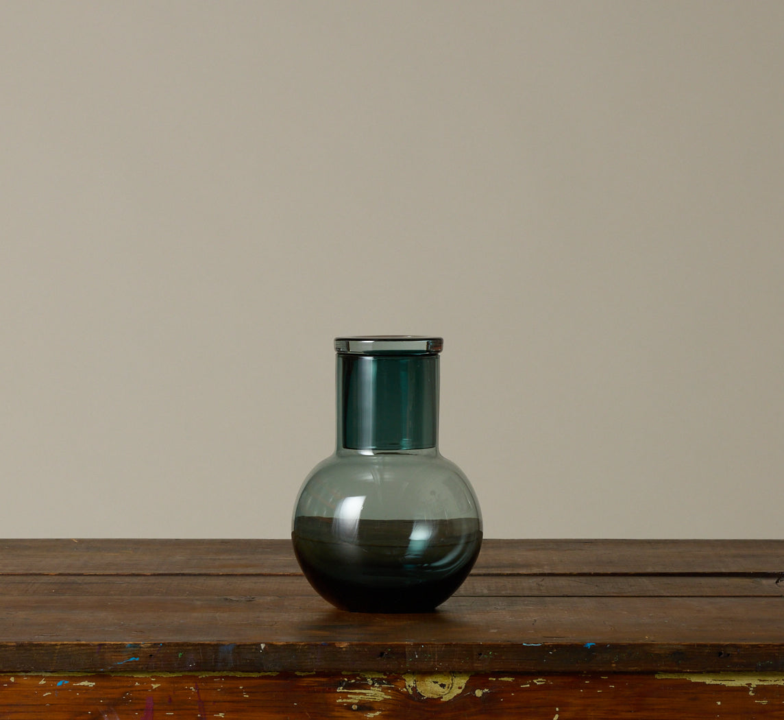 LAUSANNE HAND BLOWN GREEN GLASS ROUND CARAFE