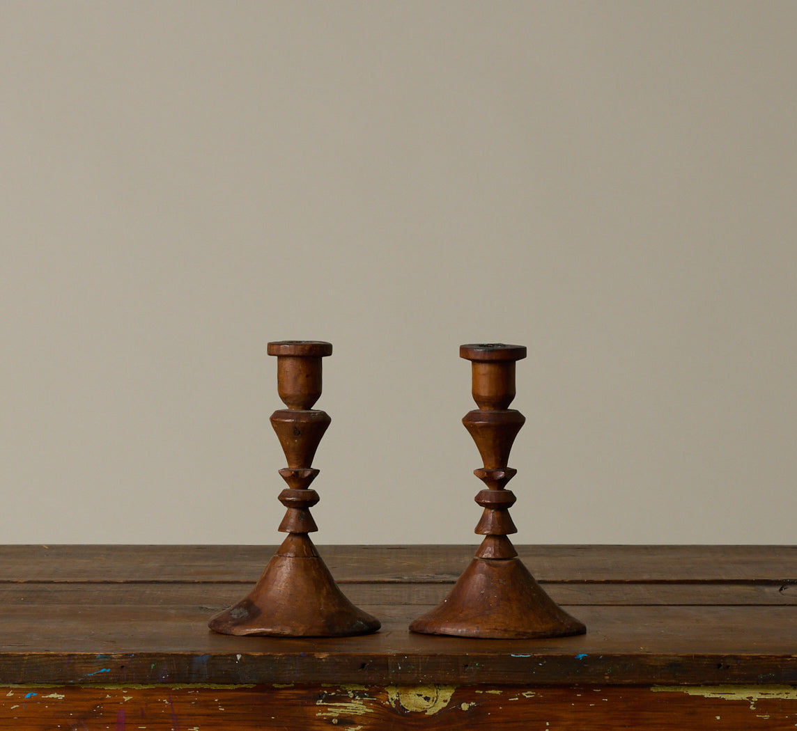 PAIR OF WOODEN CANDLESTICK HOLDERS