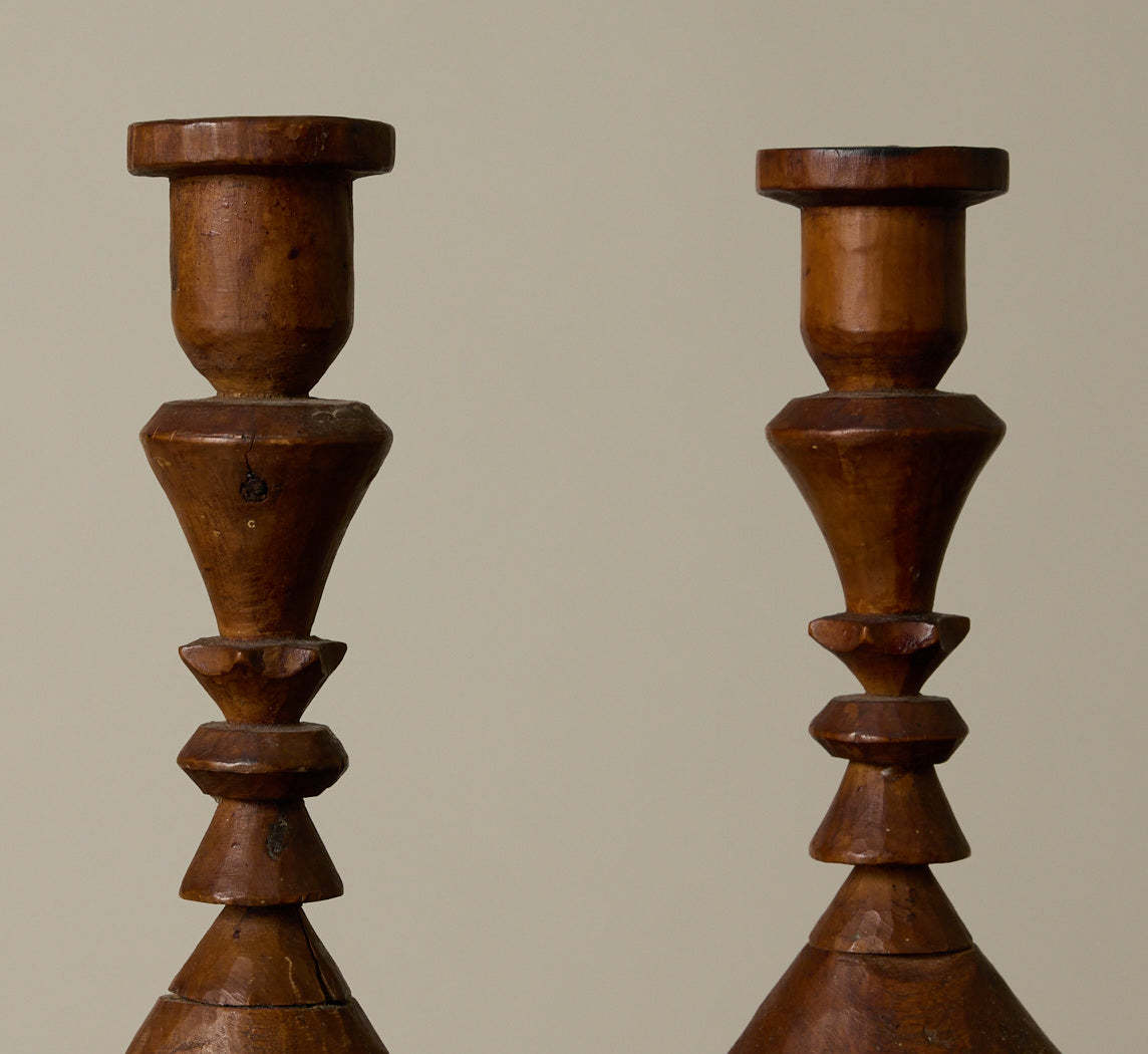 PAIR OF WOODEN CANDLESTICK HOLDERS
