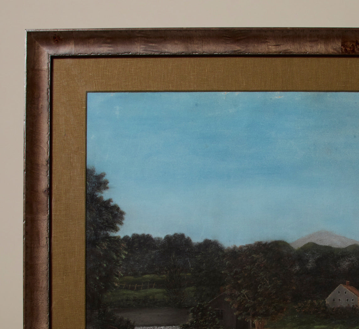 19TH CENTURY AMERICAN SCHOOL FARMHOUSE LANDSCAPE