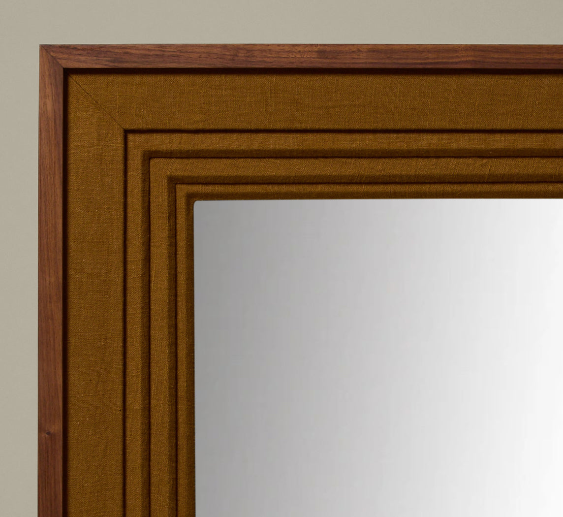 PIERCE & WARD DOUBLE DECKER MIRROR IN MUSTARD OLIVE LINEN