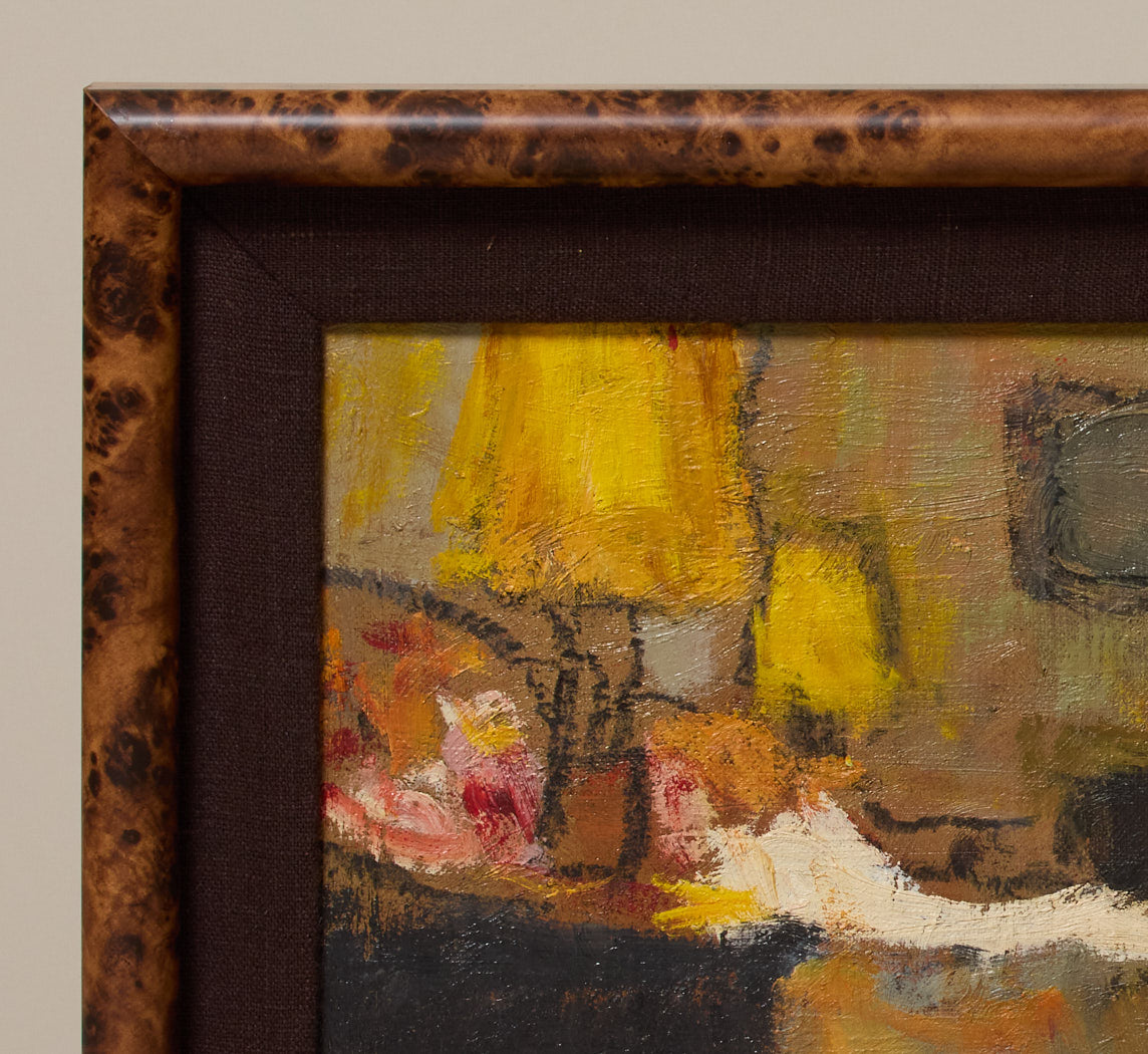 MIDCENTURY FRENCH "PREPARING FOR BED" SCENE BY BERNARD LAMOTTE (1903-1983)