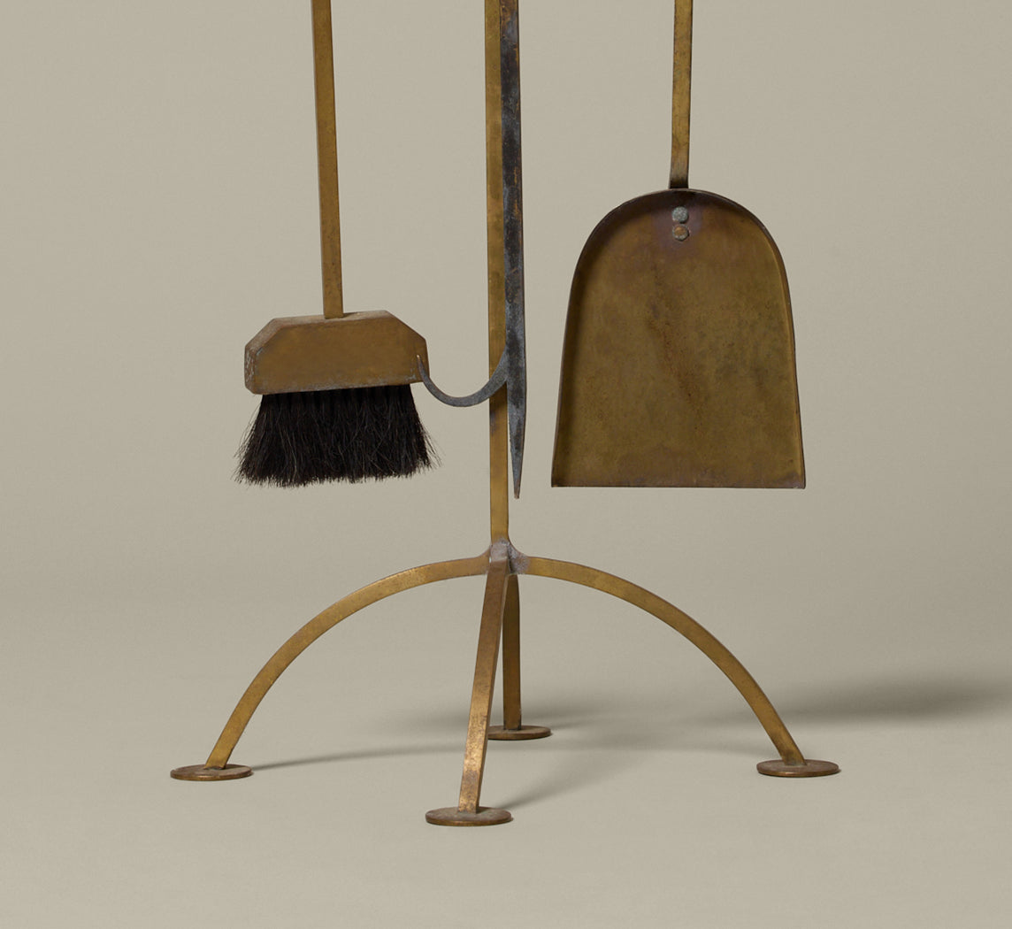POSTMODERN BRASS HAND FIREPLACE TOOL SET