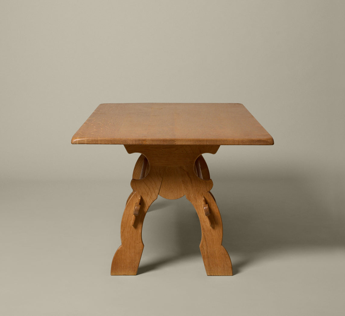 VINTAGE DANISH OAK TRESTLE OCCASIONAL TABLE BY HENNING KJAERNULF