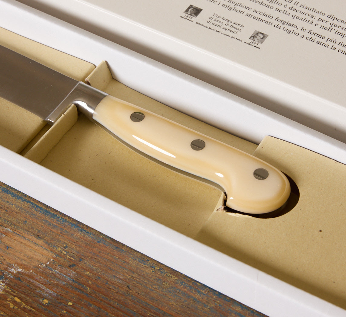 UTILITY KNIFE WITH CREAM LUCITE HANDLE BY COLTELLERIE BERTI
