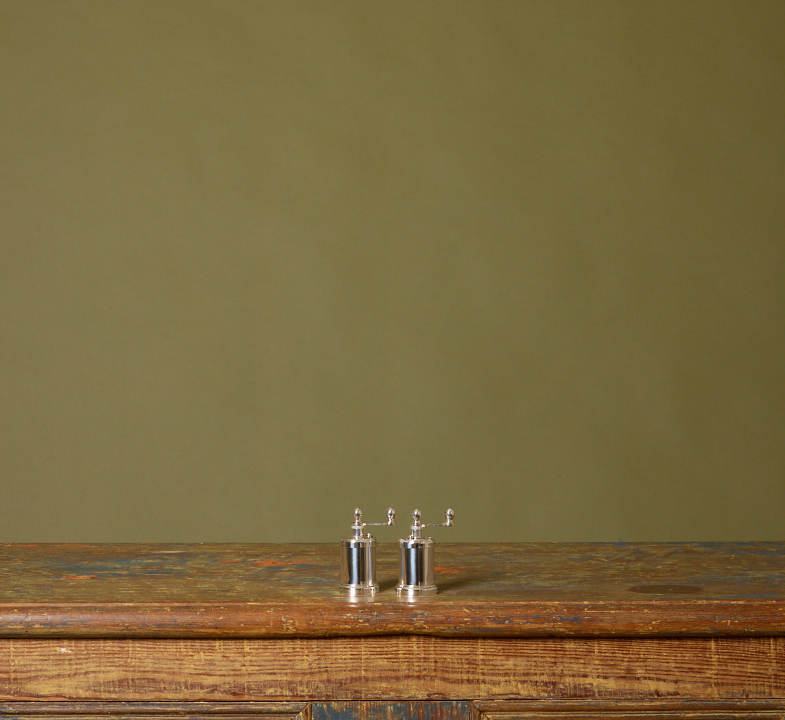 SILVER PLATED BRASS SALT & PEPPER MILL SET BY CHIARUGI
