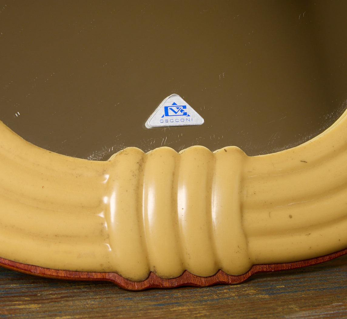 VINTAGE ITALIAN YELLOW BAKELITE TABLE MIRROR