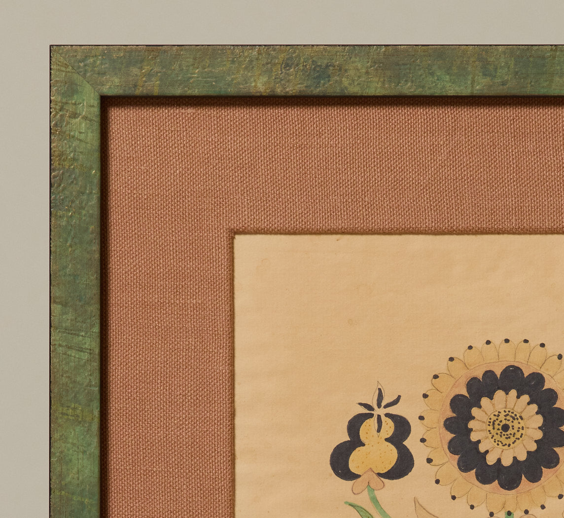 VINTAGE AMERICAN FOLK ART BOTANIC WATERCOLOR SKETCH