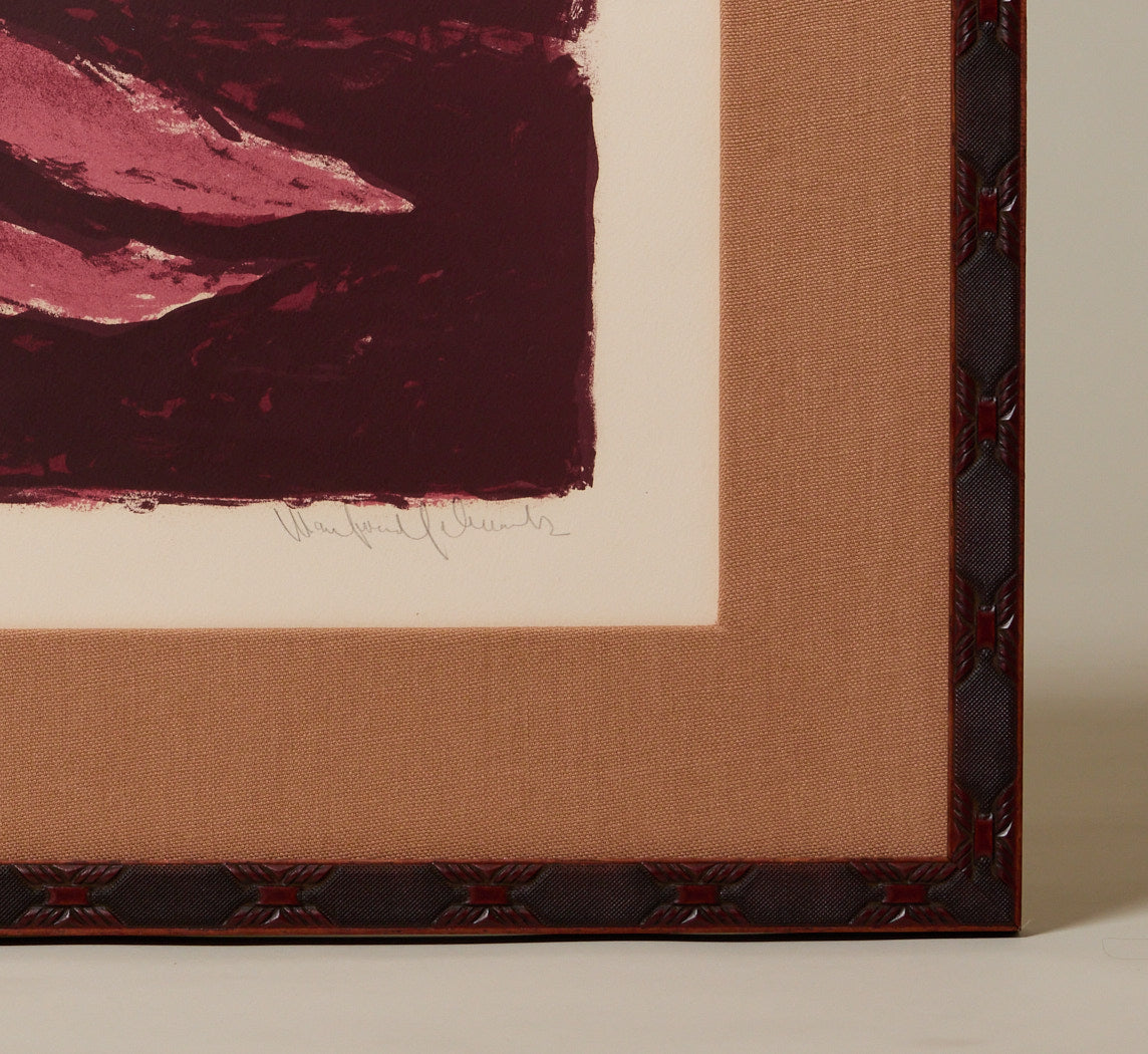 MIDCENTURY MODERNIST MAROON NUDE LITHOGRAPH