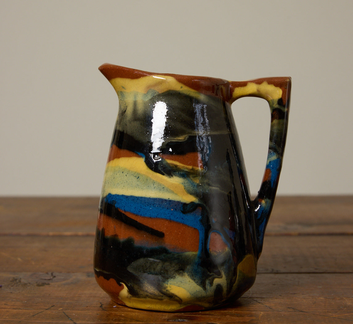 PETITE 1920S MARBLED GLAZE STONEWARE PITCHER