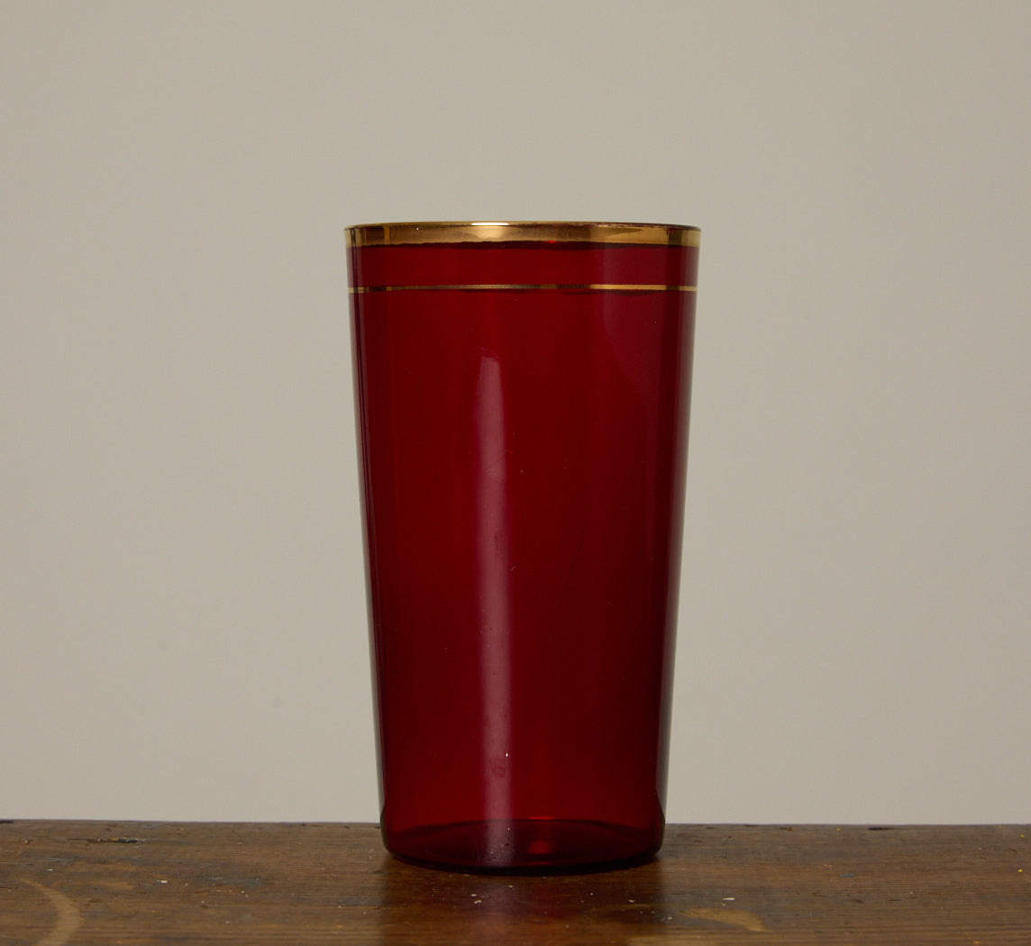 SET OF 6 1930S RUBY TUMBLERS WITH GOLD TRIM