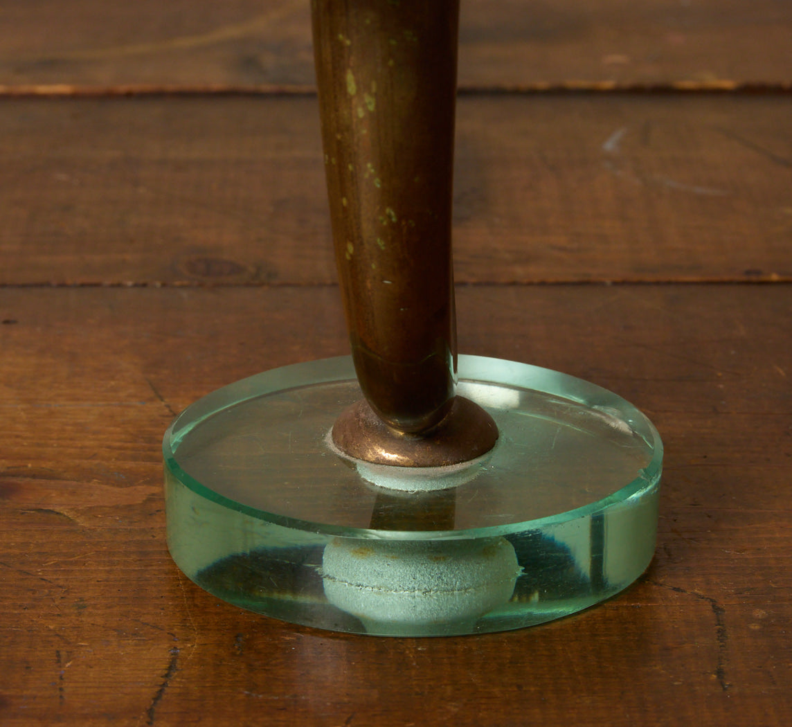 MIDCENTURY ITALIAN PINK & CURVED BRASS TABLE LAMP