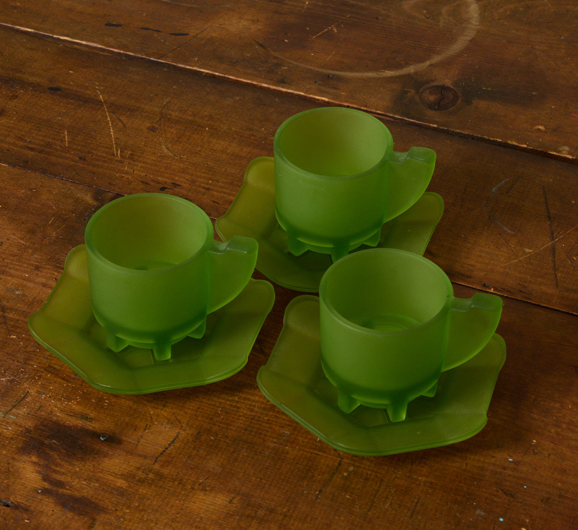 MODERNIST GREEN PRESSED GLASS TEA SET BY BAS VAN BEEK