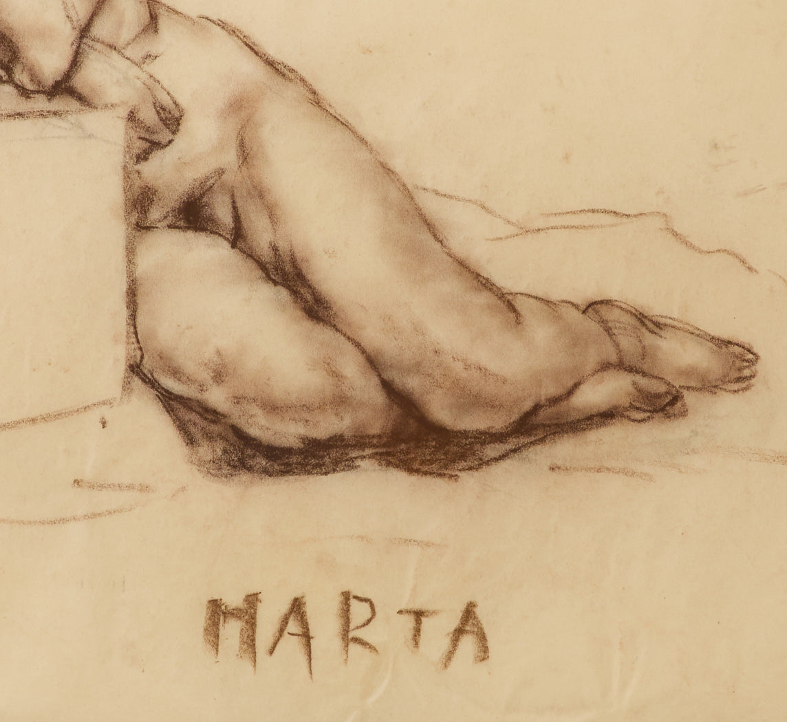 EARLY 20TH CENTURY VIENNESE SEATED FEMALE NUDE FIGURE STUDY BY FELIX ALBRECHT HARTA (1884-1967)