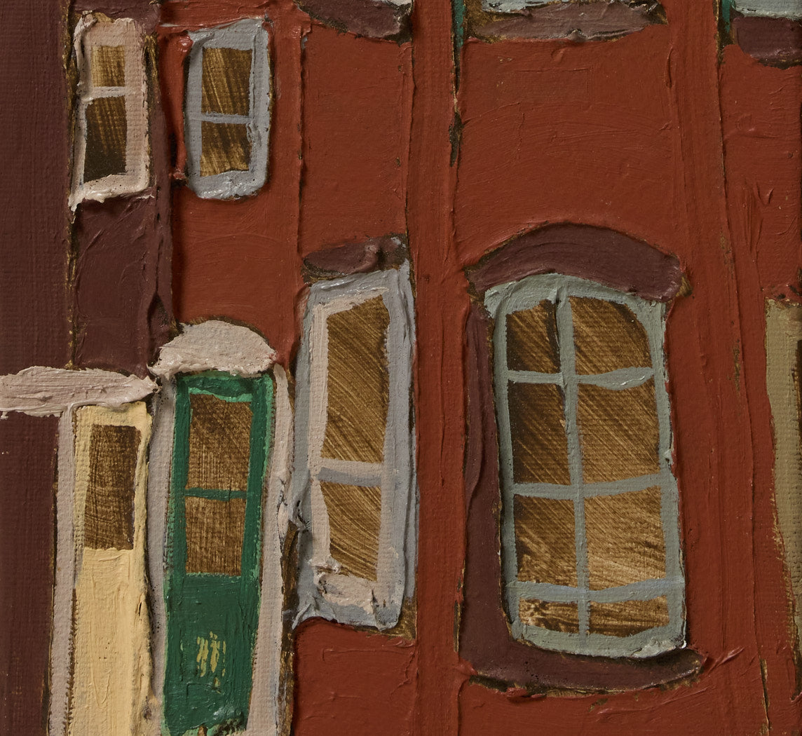 AMERICAN FOLK ART BRICK BRICK ROW HOUSE PORTRAIT