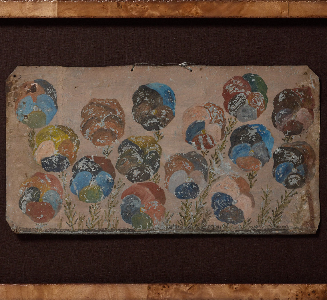 ANTIQUE FOLK ART PANSIES ON METAL