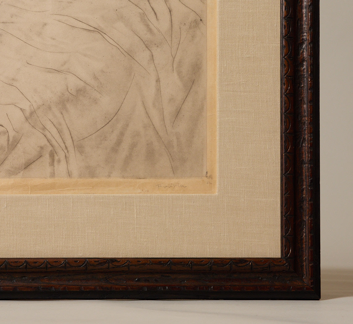 EARLY 20TH CENTURY "THE TWO FRIENDS" SIGNED ETCHING AND AQUATINT BY LEONARD TSUGUHARA FOUJITA (1886-1968)