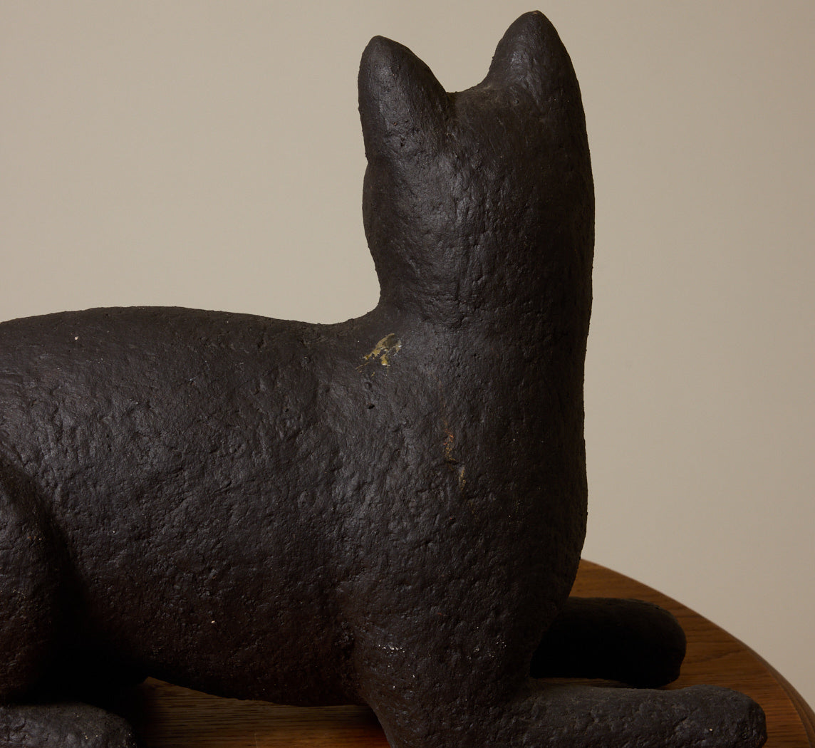 1960S FRENCH LIFE SIZE BLACK CAT SCULPTURE