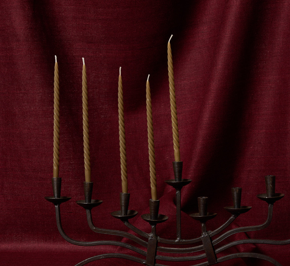 SET OF 9 PIERCE & WARD SWIRL MENORAH CANDLES TAUPE