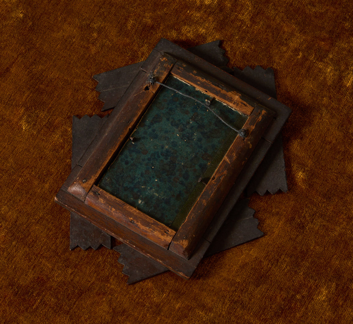 EARLY 20TH CENTURY PETITE TRAMP ART FRAMED POLYCHROME PRINT