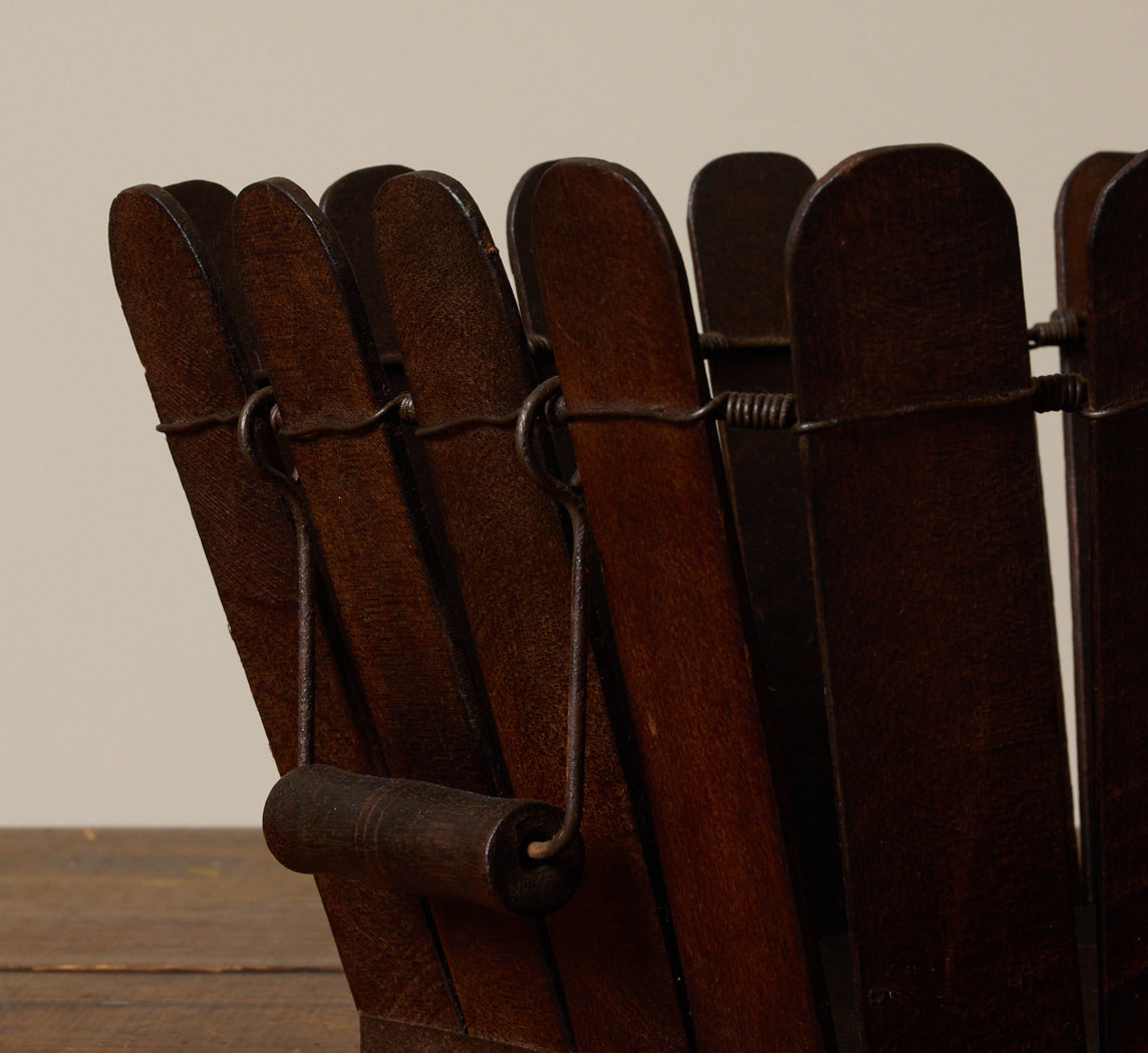 ANTIQUE SLATTED WOOD BASKET WITH HANDLES I