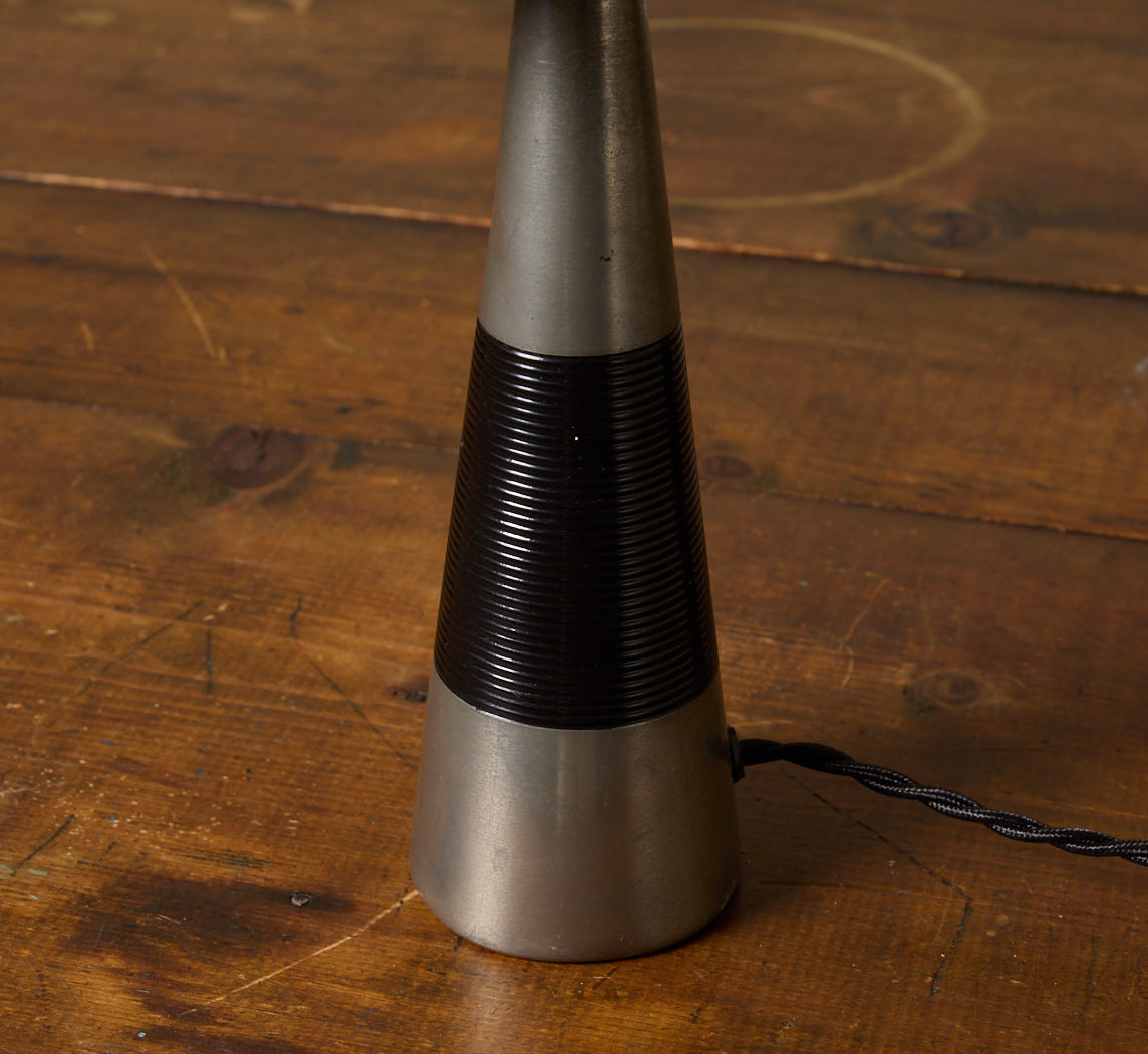 K.D.M. TIEL TABLE LAMP IN PEWTER WITH CONE SHADE, CIRCA 1950S