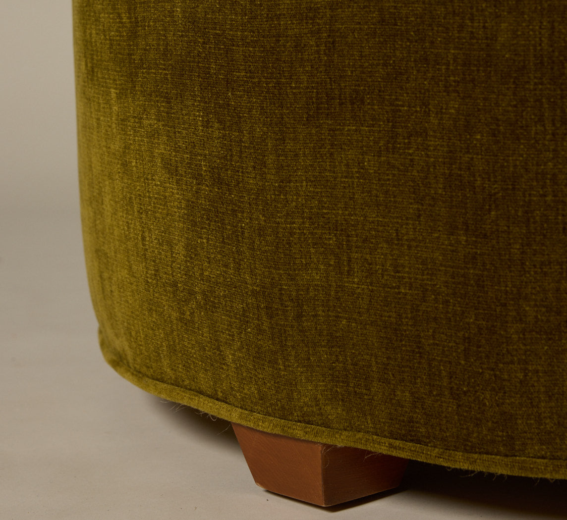 PIERCE & WARD CIRCLE OTTOMAN IN OLIVE CHENILLE
