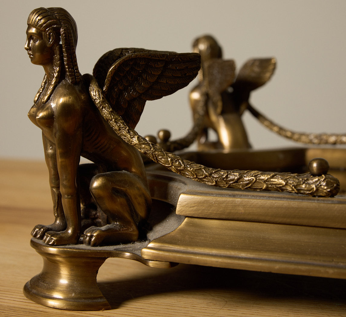 VINTAGE MIRRORED BRASS SPHINX TRAY