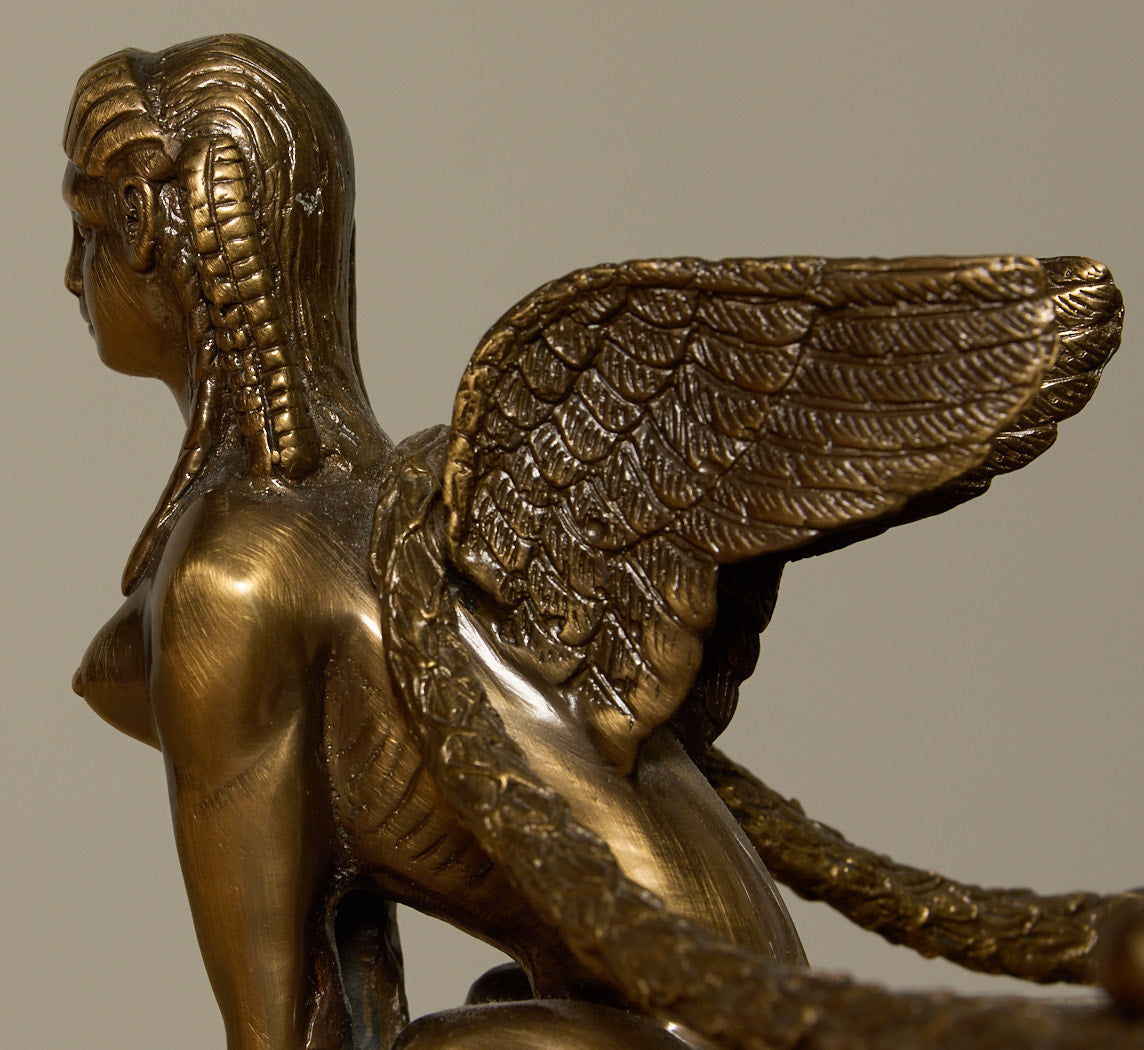 VINTAGE MIRRORED BRASS SPHINX TRAY