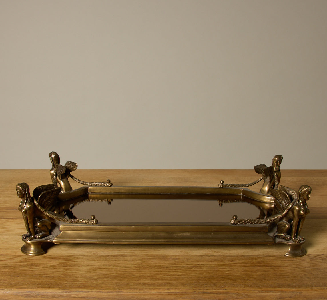 VINTAGE MIRRORED BRASS SPHINX TRAY