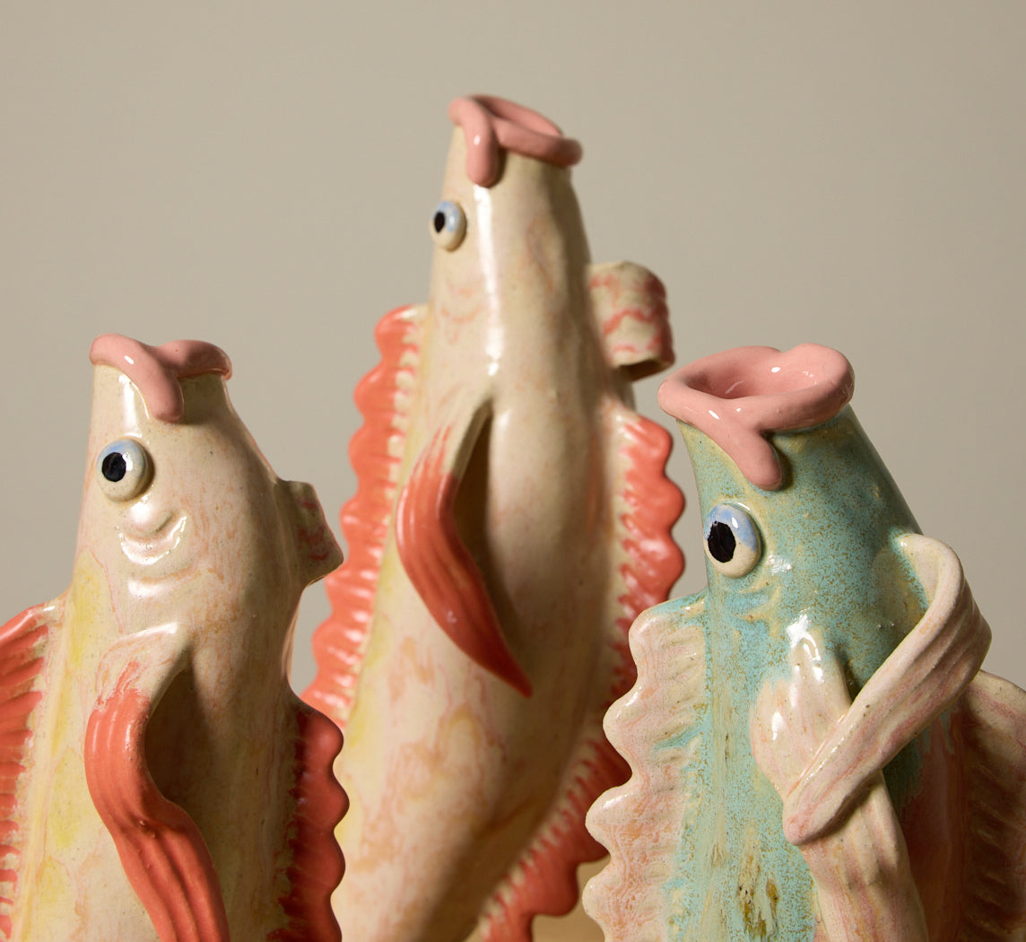 LARGE CORAL FISH VASE BY PEARCE WILLIAMS