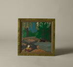VINTAGE FOLK ART PAINTING OF HUNTER AND CAT